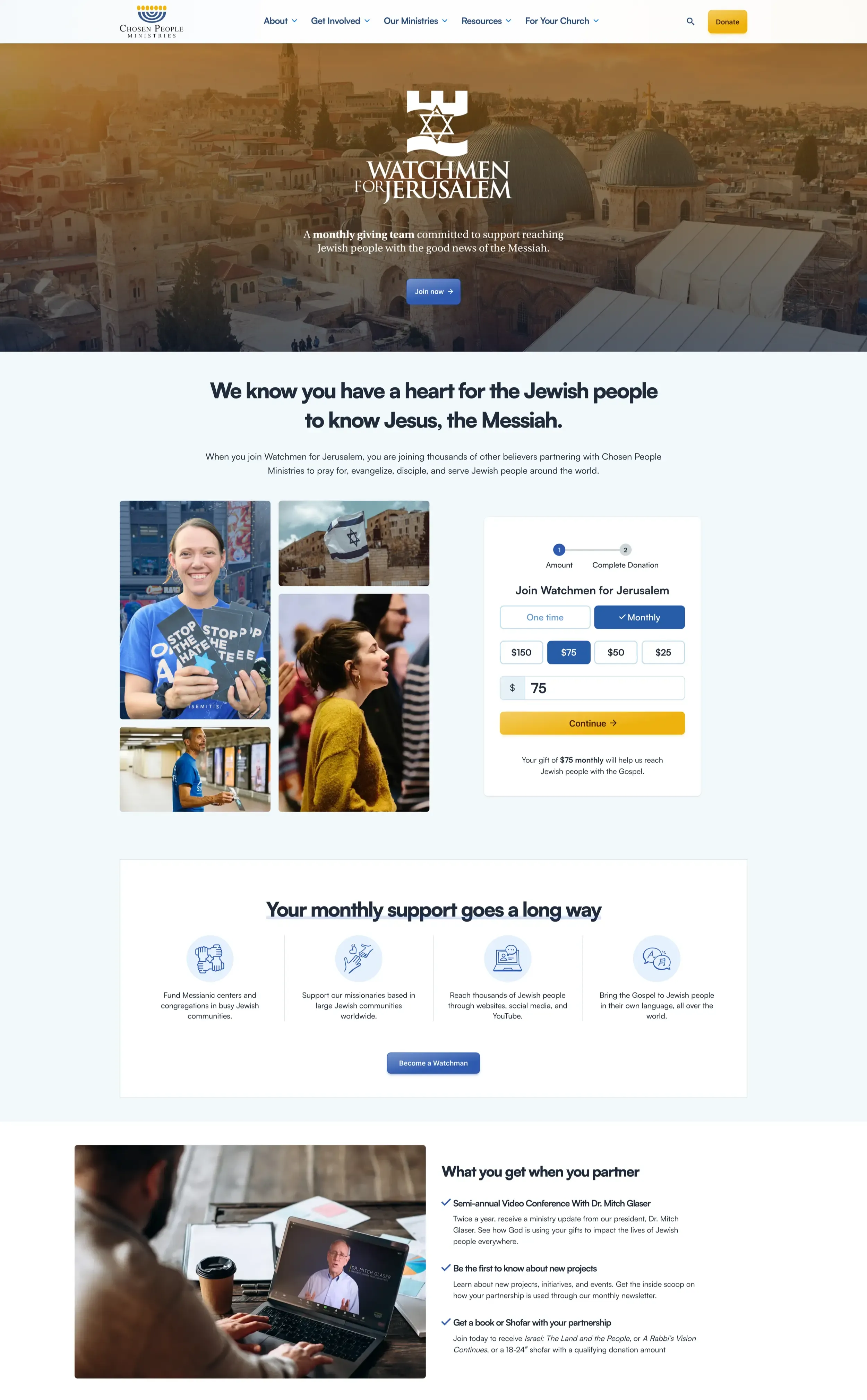 A screenshot showcases the monthly giving program, including with a custom donation module.