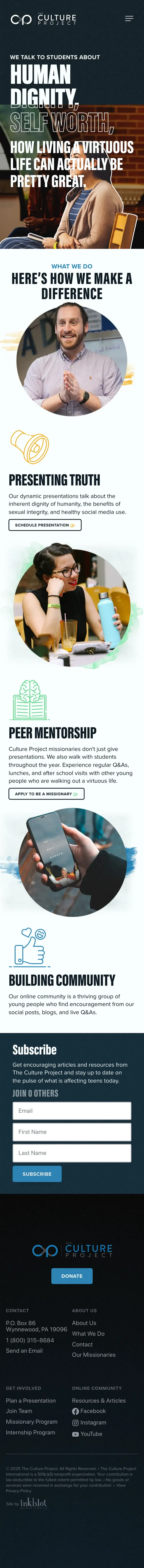 A screenshot of the What We Do page on thecultureproject.org