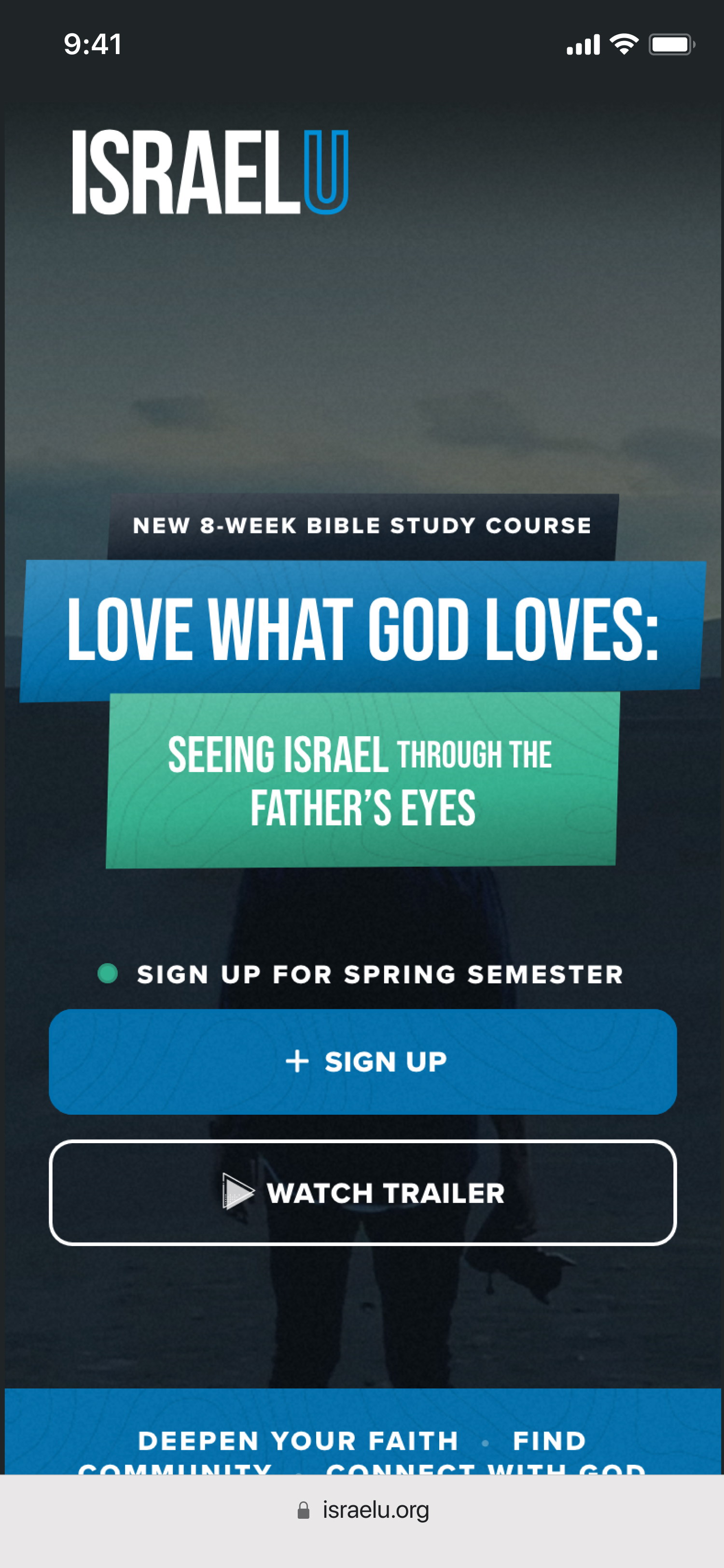 A mobile screenshot of israelu.org